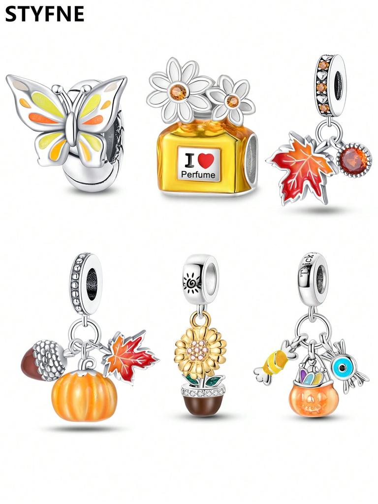 Charms Plata Daisy Perfume Bottle Maple Beads Charm Copper Plated Fit Copperoriginal Bracelet For Jewelry Making Diy Charm