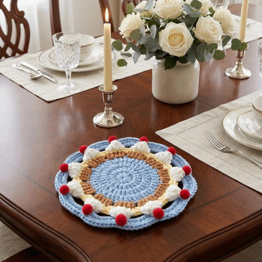 Knitted Cream Cake Crochet Coaster Handmade Coffee Cup Mat Desktop Decoration Placemat Kitchen