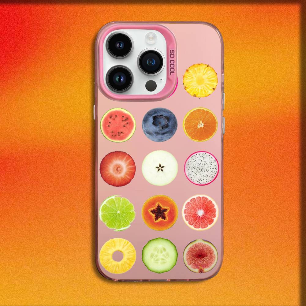 

Чехол для телефона iPhone 16, 15, 14, 13, 12, 11, Mini, Pro, E, MAX Розовый Конфетный Матовый Ударопрочный Летний Коллаж с Фруктовым Узором iPhone13PROMAX