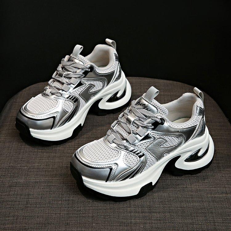 

thick-soled silver dad shoes women s spring 2025 new small versatile height-increasing soft-soled casual sports shoes 40 срібний