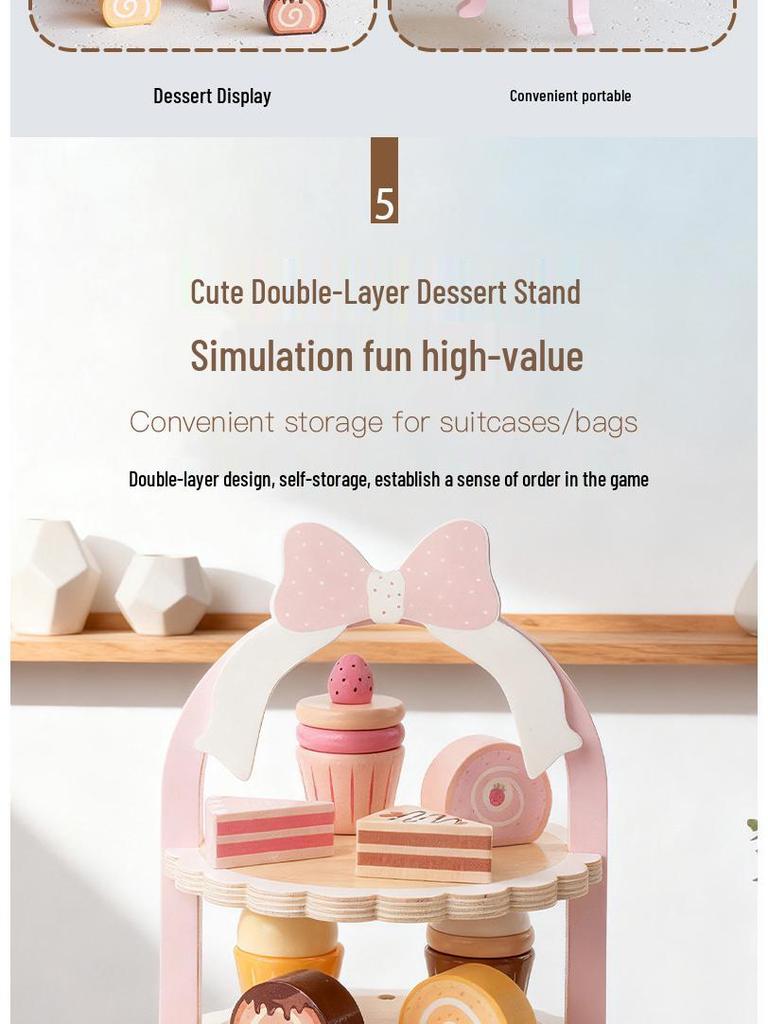 Children's Play Kitchen Set with Birthday Cake, Ice Cream, Dessert Stand, and Toy Food Models
