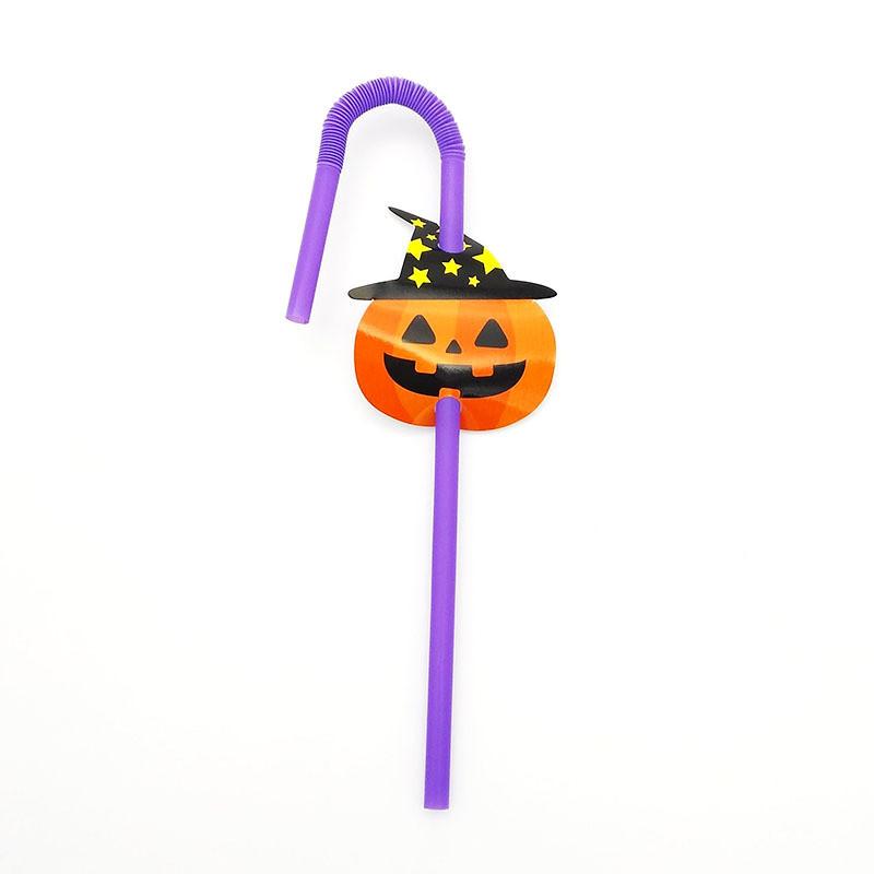 Halloween Fun Bendable Plastic Straws With Cute Pumpkin And Vampire Designs Pack Of 20 For Party Use