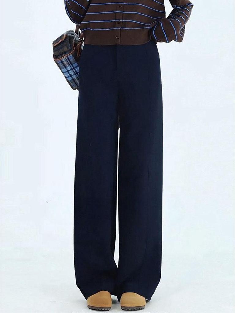2026 Spring Women's Cloud White High-Waisted Wide-Leg Pants - Loose Old Money Style Casual Trousers