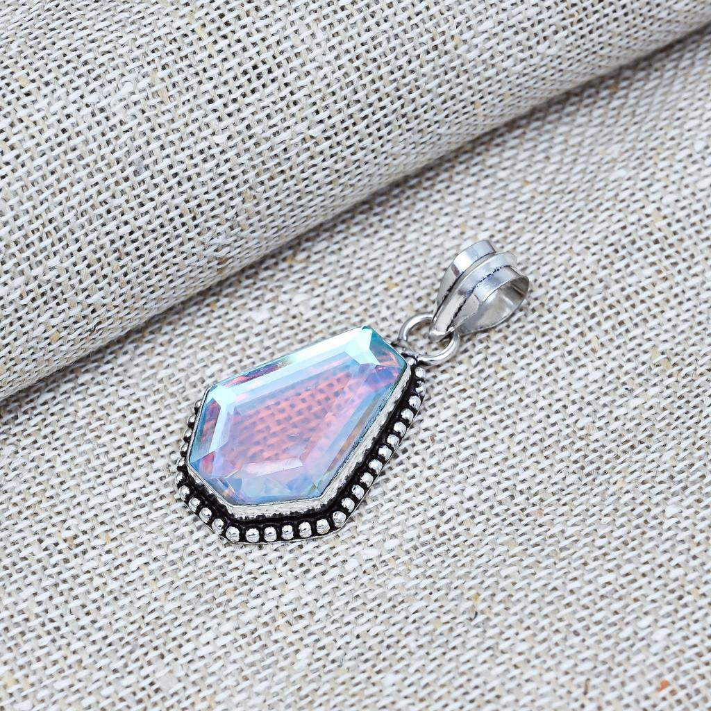 Mystic Topaz natural Gemstone Pendent Jewelry 925 Solid Sterling Gift Silver For Her