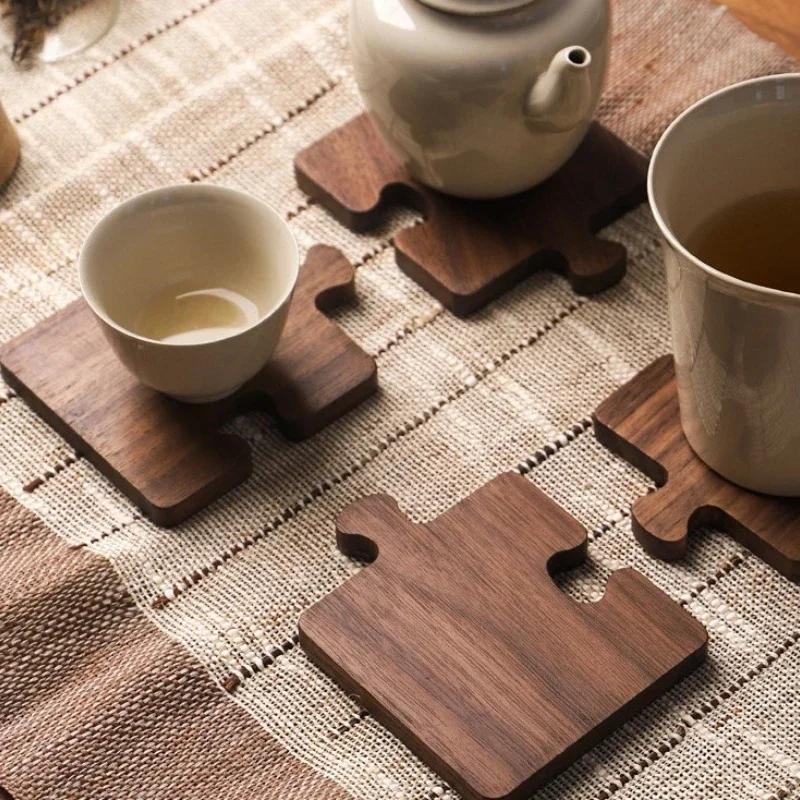 Black Walnut Tea Coaster Insulation Pad Wooden Coaster Tea Mat Creative Puzzle Anti-scalding Insulation Pad Tea Cup Coffee Mat