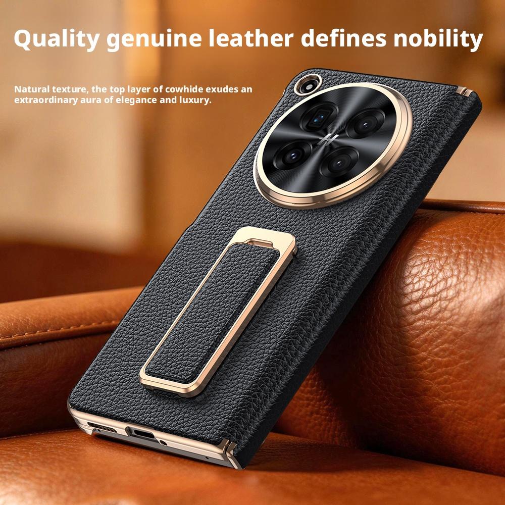 For Oppo Find N6 Case Genuine Leather Auto-Retracting Finger Grip Band Metal 270° Rotating Stand Dual Hinge Protection Cover