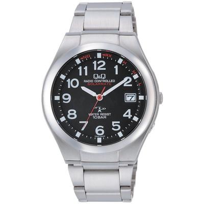 Citizen QQ Wristwatch Analog Radio Solar Waterproof Date Metal Band HG12-205 Mens Black