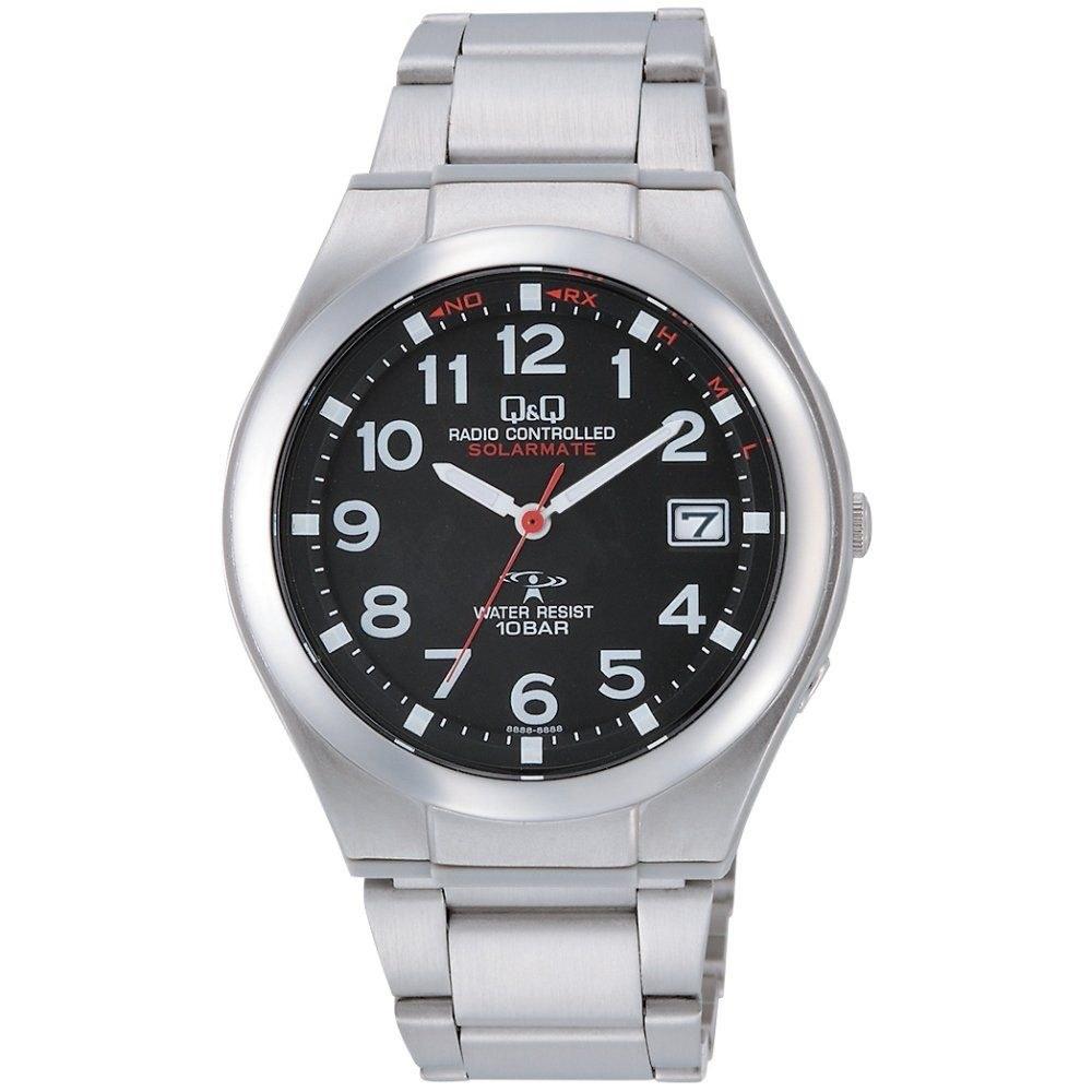 Citizen QQ wristwatch analog radio solar waterproof date metal band HG12-205 mens black