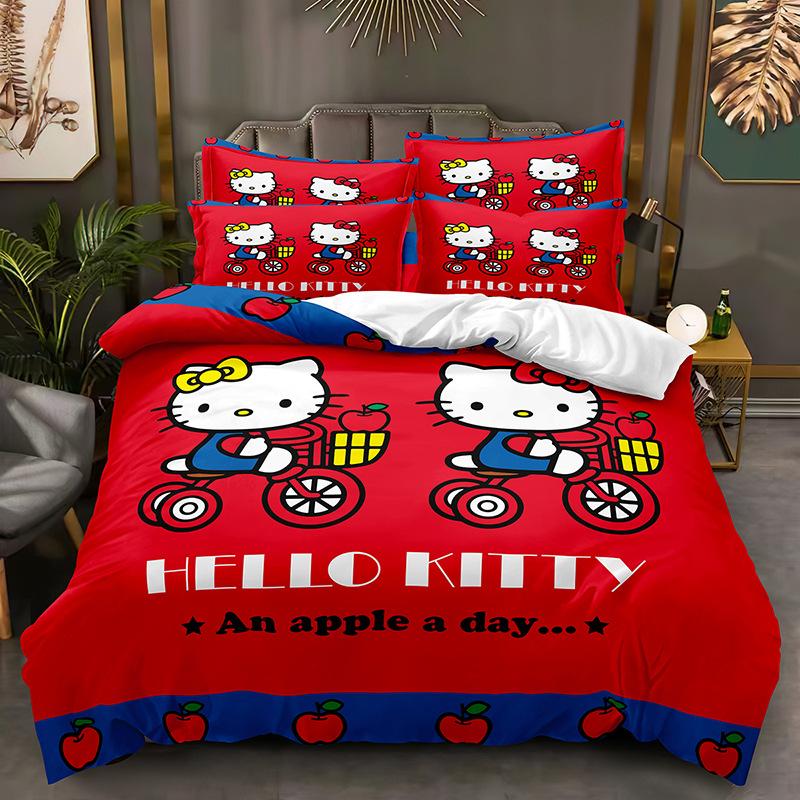 Kt Cat Series Three-Piece Set, Duvet Cover, Grinding Kit, Digital Printing Hello.