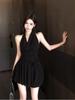 Summer Black Lace Dress - Sexy French-inspired, Pure Desire Style, Slim Fit, Halter Neck, Two-Piece Look