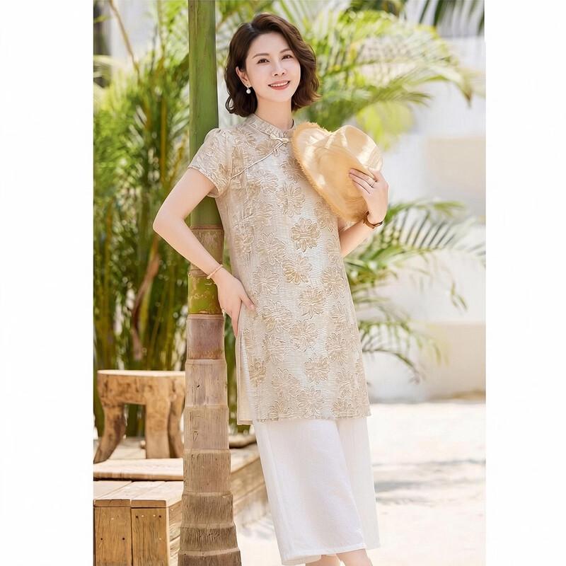Mother's Day New Chinese Floral Two-Piece Outfit