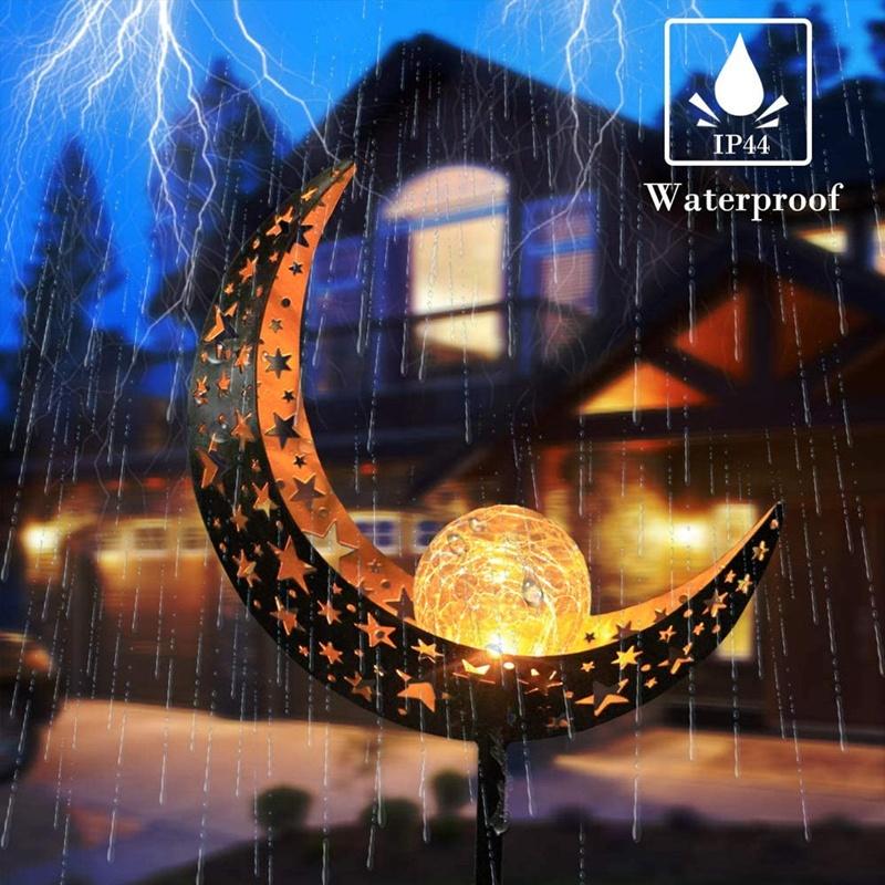 Outdoor Solar Lights Garden Crackle Glass Globe Stake Solar Moon Light Waterproof Garden Solar
