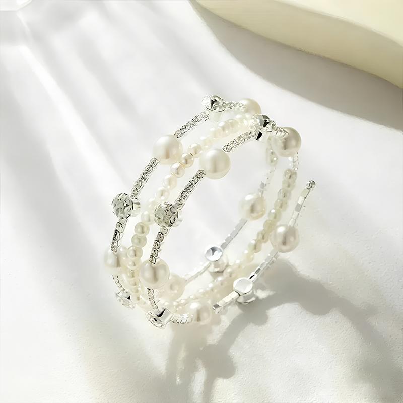 Multiple Shining Rhinestone Crystal Bracelet Pearl Cubic Zirconia Hand Wrist Bracelet Women Wedding Jewelry