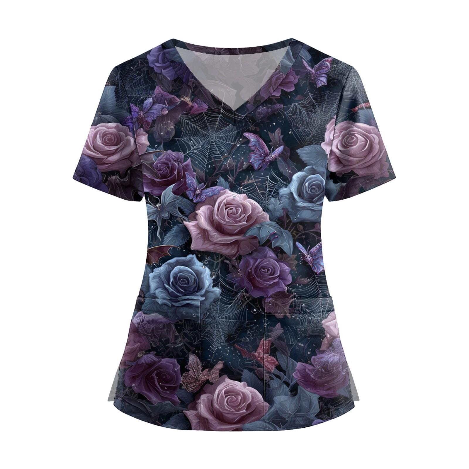 

Жіноча мода Комбінезон з V-подібним вирізом та короткими рукавами з кишенями Принтовані топи Одяг S Темно-синій