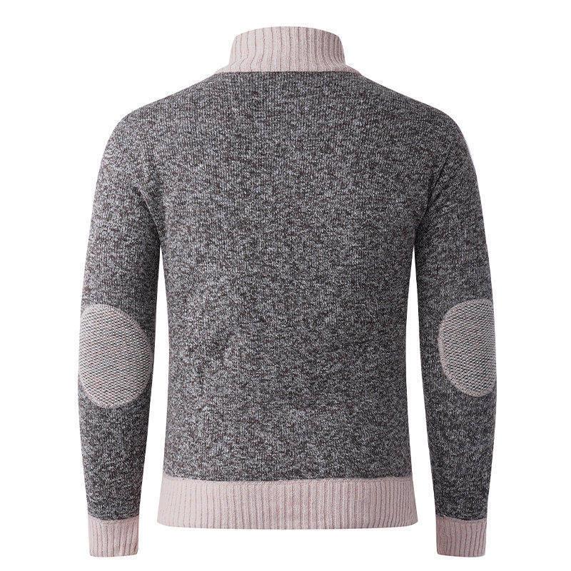 2025 Men's Solid Color Knit Zipper Cardigan - Thick Plus Velvet Coat for Autumn & Winter