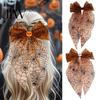 Spring Clip Hair Accessory Halloween Spider Web Bow Clip, Pumpkin Eyeball Tulle with Long Tails, Women Accessories for Holiday Party Clamp