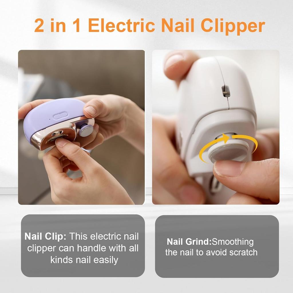 2 IN 1Electric Nail Clipper Automatic Nail Care Kit Manicure Nail Trimmer For Adult Baby Finger Toe Scissors Pedicure Thick Nails Cutter Sharpener