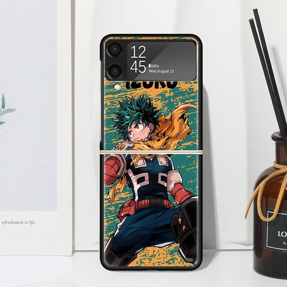 Midoriya Izuku Deku MHA My Hero Phone Case Cover for Samsung Galaxy Z Flip 7 6 5 4 3 5G Flip3 Flip4 Flip5 ZFlip6 ZFlip7 Black Fu