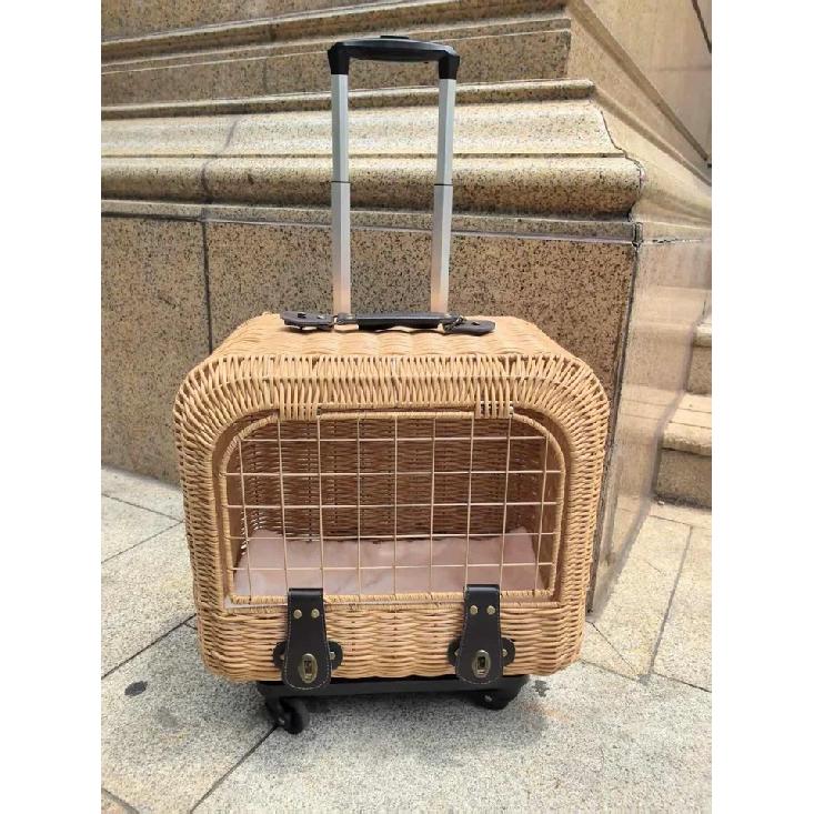 Tragbare Katzentransportbox Stilvoller Haustier-Rollkoffer Große Kapazität Geflochtene Haustier-Reise-Atmungsaktive Trolley-Box für Katzen & Kleine Hunde