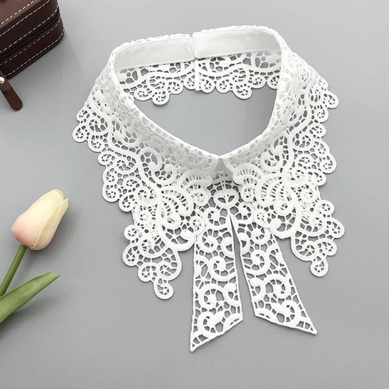 Vintage Embroidery Fake Collar For Women White Lace Hollow False Detachable Collar Lapel Shirt Tie Necklace Clothes Accessory