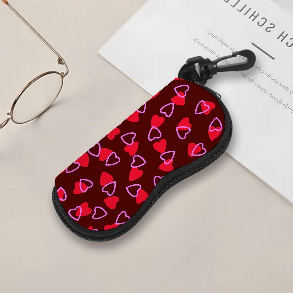 Lovely Red Hearts Pattern Soft Sunglasses Case,Portable Lightweight Eyeglasses Pouch,Protective Spectacle Bag for Women Girls Travel