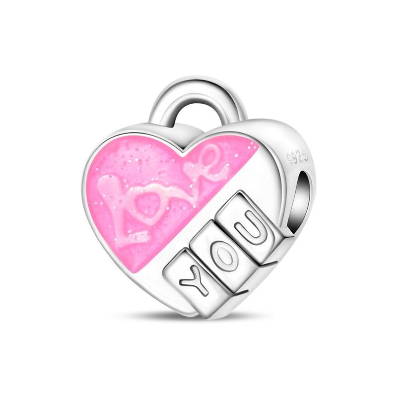 Happy Valentine s Day Exquisite 925 Silver Pink Rose Heart-to-Heart Love Charm Fit DIY Bracelet Necklace Wedding Dating Jewelry