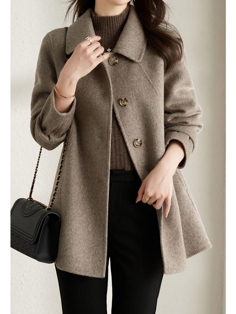 Korean Style High-End Autumn Winter New Maxi Fit Slim Stand Collar Doll Collar Wool Coat for Women