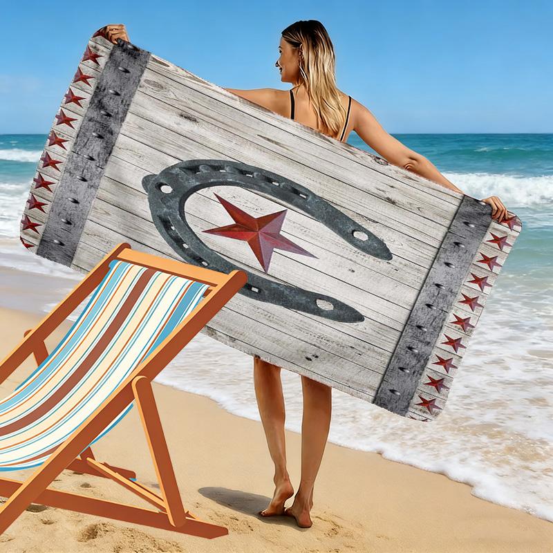 Western Texas Star Print Beach Towel, Large Soft Quick Dry Towel for Beach Camping Swimming