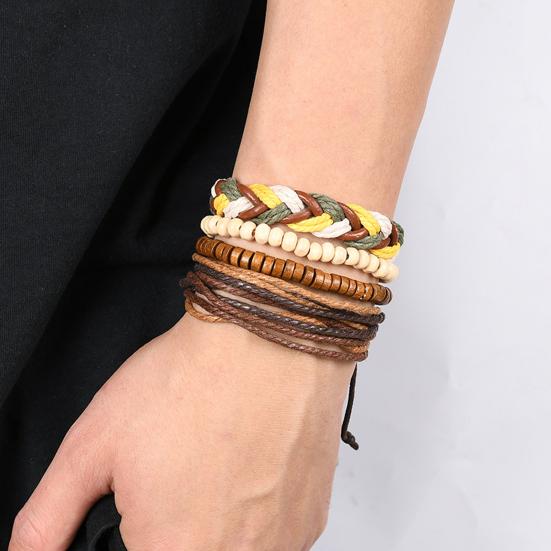 4 Pcs Beacelet Manual Braided Beads Decor Vintage Ethnic Style Four Layers Tassel Adjustable