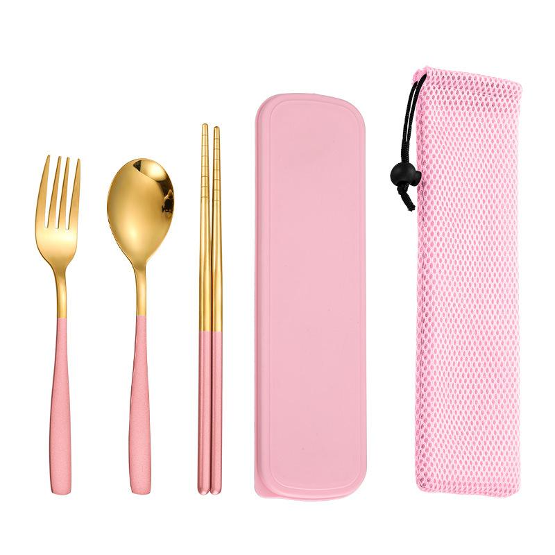 2/3Pcs Portable Tableware Stainless Steel Cutlery Set with Case Travel Camping Dinnerware Spoon Fork Chopsticks Kitchen Utensils