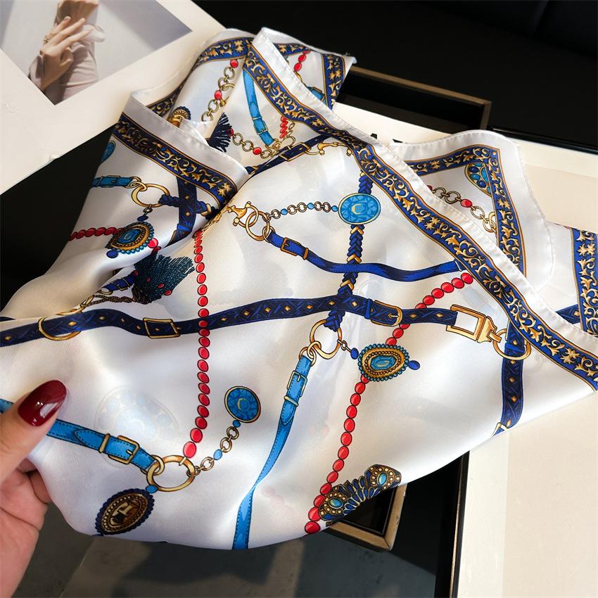 Butterfly lines Silk Square Scarf Women Satin Shawl Wrap Hijab Female Hair Band Wrist Luxury Headkerchief 70*70cm Echarpe