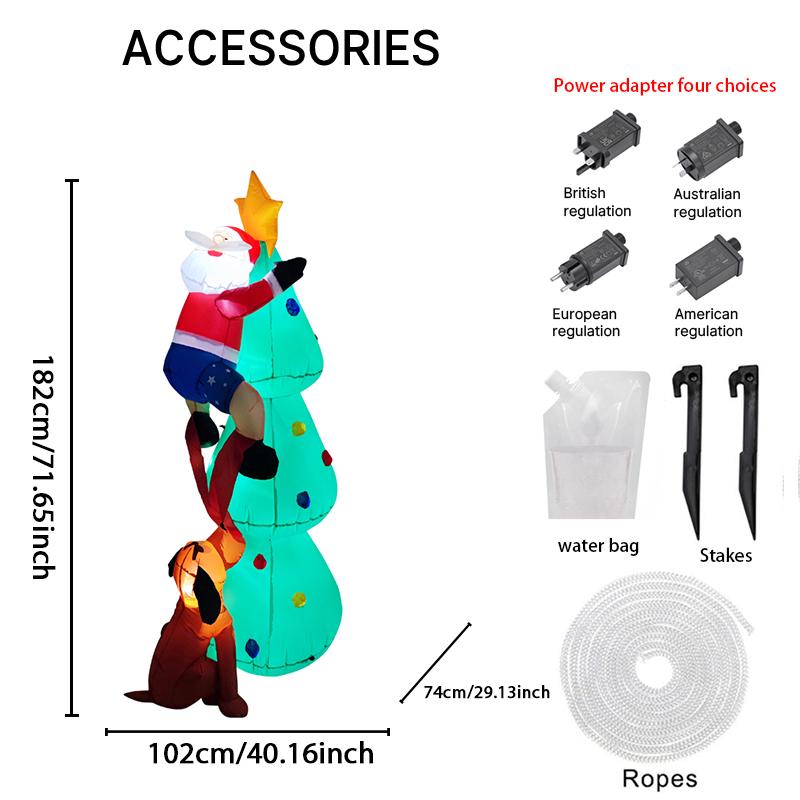 

5.91FT Inflatable Toy Christmas Tree Decor Santa Claus Dog Xmas Yard Ornament Supplies With LED Lit Home Decoration Festive Gift RU