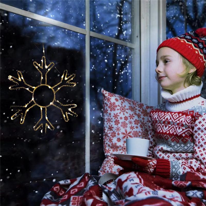 2PCS Christmas Snowflake Window Lights Decorations Led Snowflake Lights For Home Xmas Decor Warm Light-B61B
