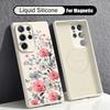 INS Floral Pattern Case For Samsung Galaxy S26 S25 Ultra S24 Plus S23 S22 Ultra Magnetic For Magsafe Liquid Silicone Cover