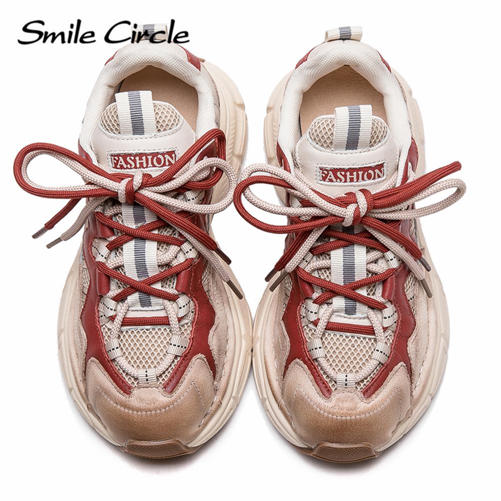 Damen Sneakers aus echtem Leder mit runder Zehenpartie und zunehmender Höhe, modische Freizeitschuhe mit dicker Sohle