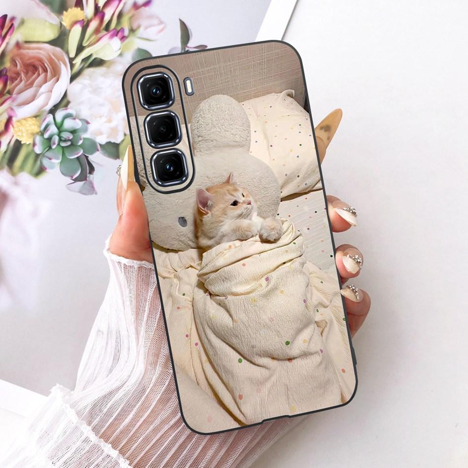 For Infinix Hot 50 Pro+ 50Pro 4G Cute Flower Butterfly Cat Case For Infinix Hot50 Pro Plus 4G Black Silicone Soft Phone Cases