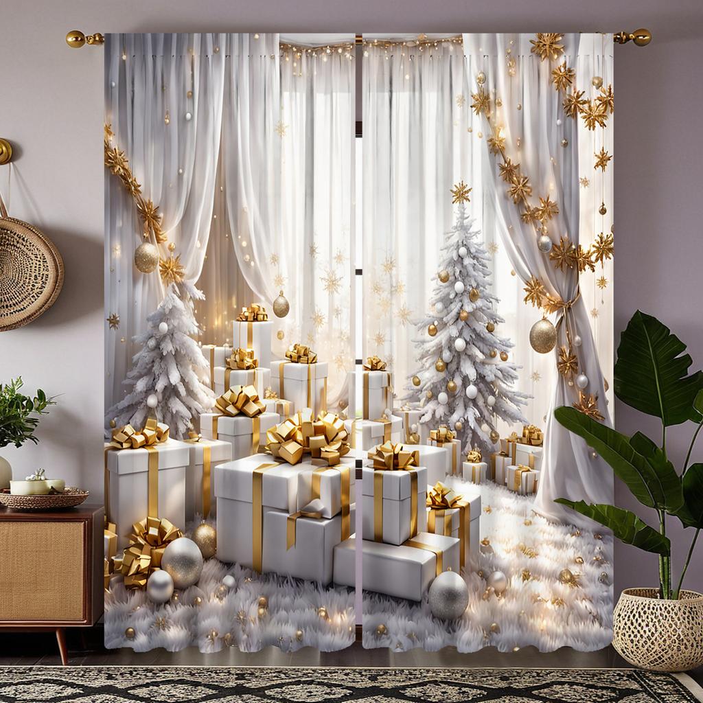 2pcs HD digital white color system dreamy gold light luxury style curtains home decorating style decoration living room bedro