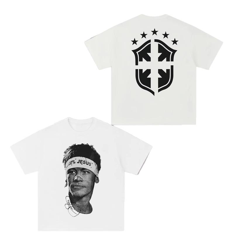Svart Fotbollsstjärna Klassisk Stor Ansikte Trendigt Märke T-shirt Bomull Grafisk T-shirt Unisex Unisex Sommar Streetwear
