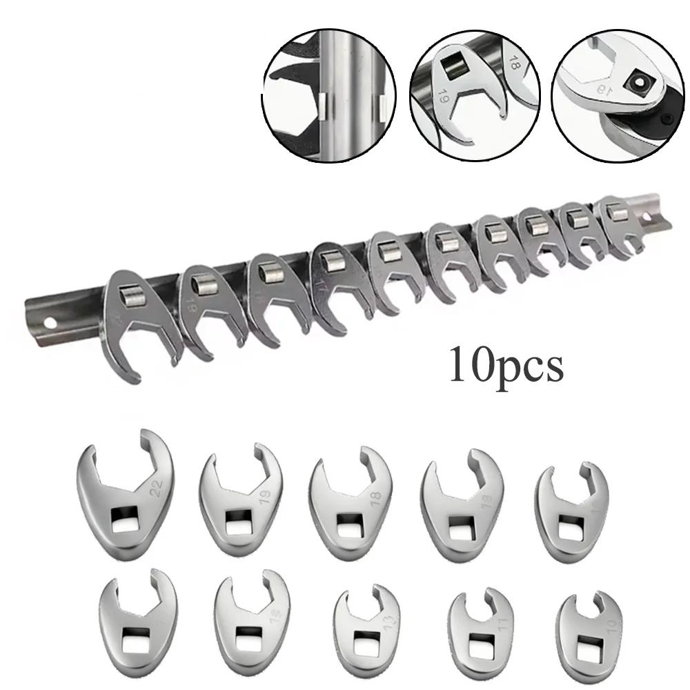 Metric 10-22mm Open End Nut Wrench Tool Kit 10-Piece 3/8in Drive Crowfoot Wrench Set