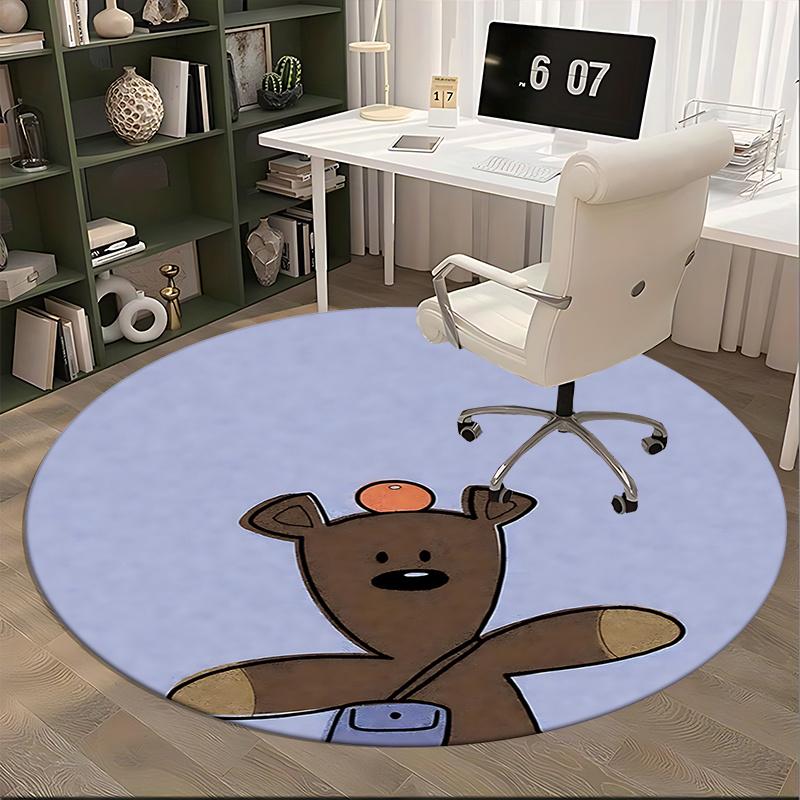 Charming Cartoon Bear Chair Mat - Round Carpet for Home Decor, Office Use, Gift Idea for Any Room0481b