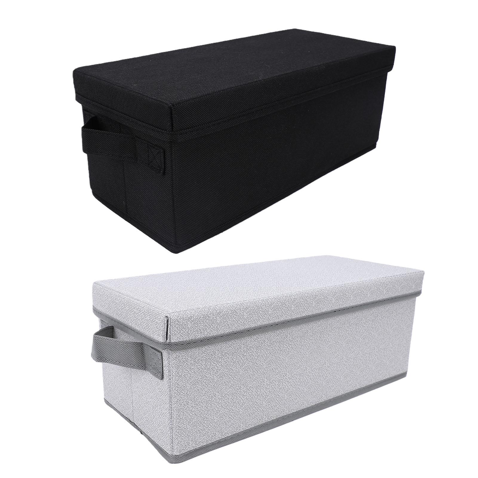 Boîte de rangement pour CD 2 pièces avec couvercle Pliable Grande capacité Empilable Housse porte-DVD pour bureau Gris Blanc+Noir