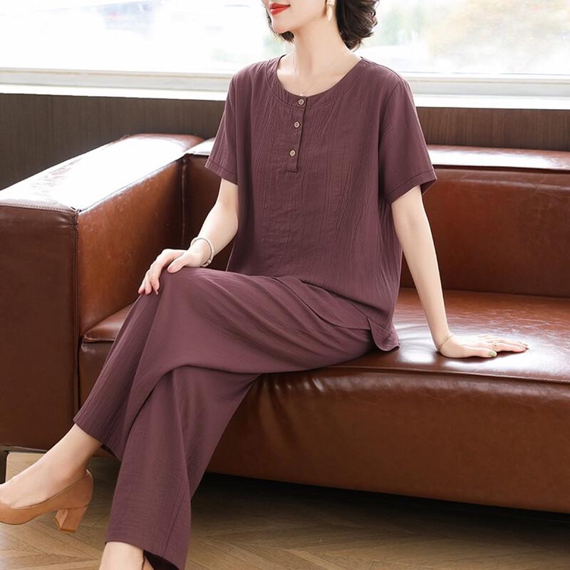 Yuzhaolin Women's Summer Cotton-Linen Two-Piece Set