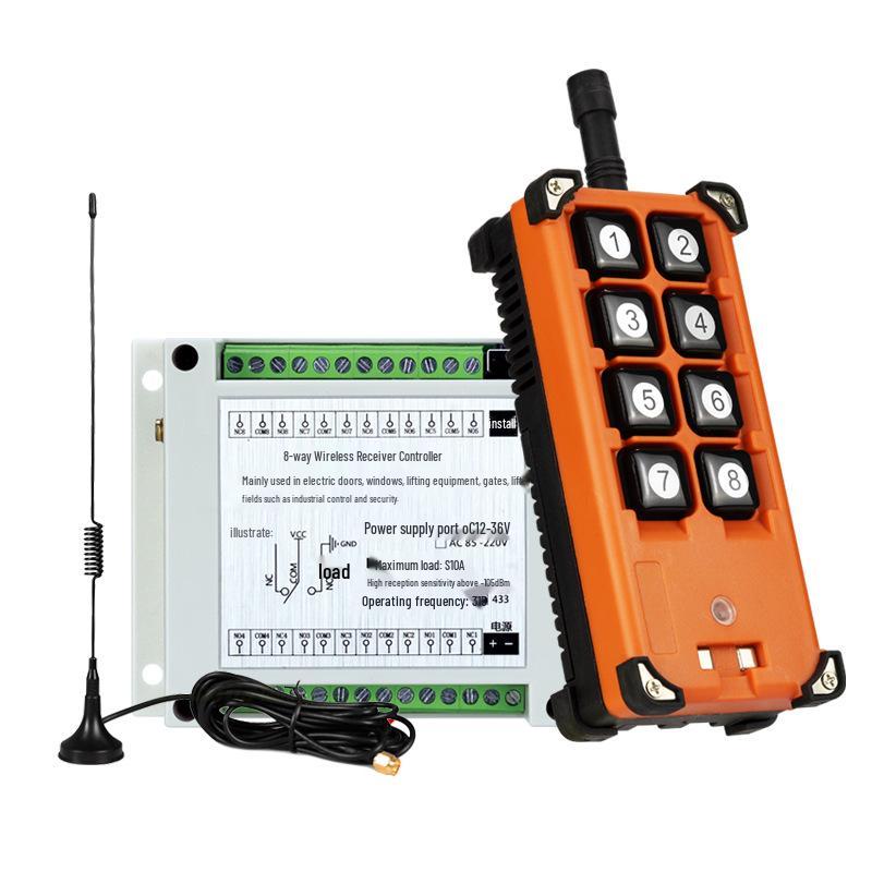 220V 8-Channel Remote Control Switch, 10A Relay, Momentary/Self-Locking/Interlocking, Adjustable for Travel Motors