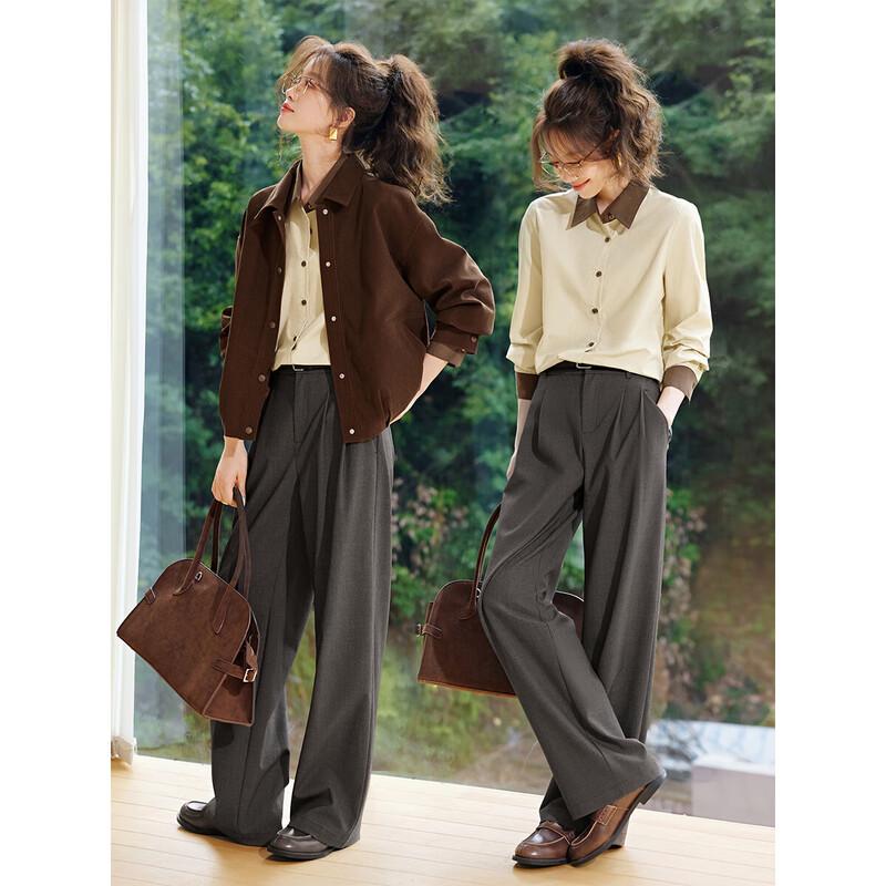 Mohan Yimei Women's Spliced Color-Block Lapel Shirt