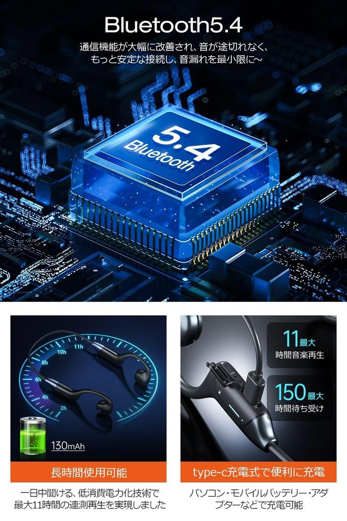 Bone Conduction Bluetooth Perfect for Comfortable No Ear Wireless Automatic 11 Hours of Continuous and Compatible with iPhone and for and Commuting