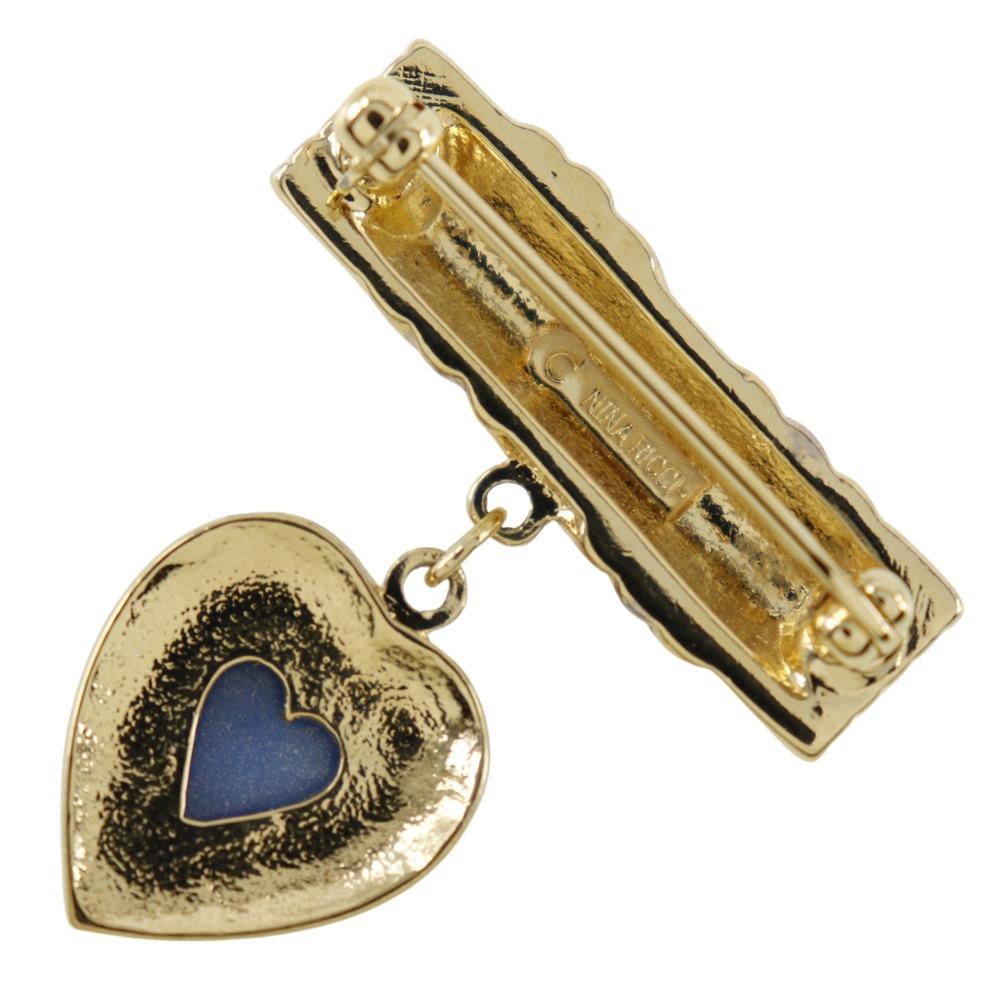 NINA RICCI heart Brooch Plated Gold/Rhinestone heart 10.1g Women Used
