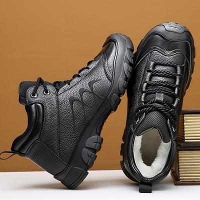 Hiver première couche cuir de vache chaussures en coton pour hommes velours chaud bottes de neige chaussures montantes bottes en coton