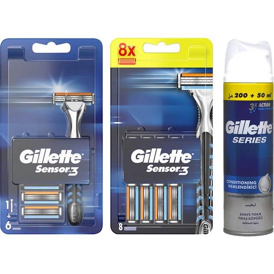 

Бритва Gillette Sensor3 + набор из 14 запасных бритв + увлажняющая бритва Gillette, 250 мл