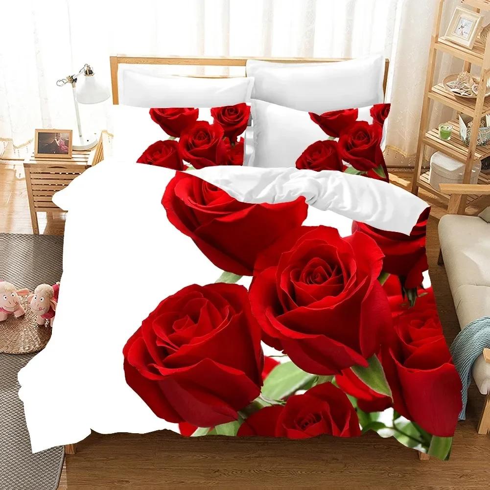 Red Rose Bedding Set Flower Bedding Set Single Twin Double Queen King Cal King Size Bed Linen Set