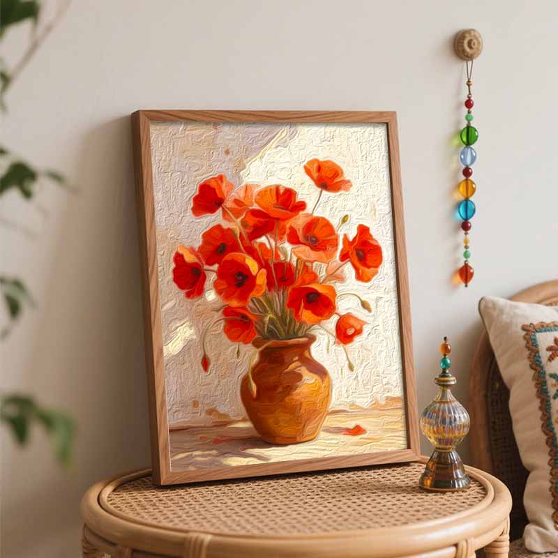 Oil painting digital painting kit handmade diy painting poppy flower in vase home decoration painting